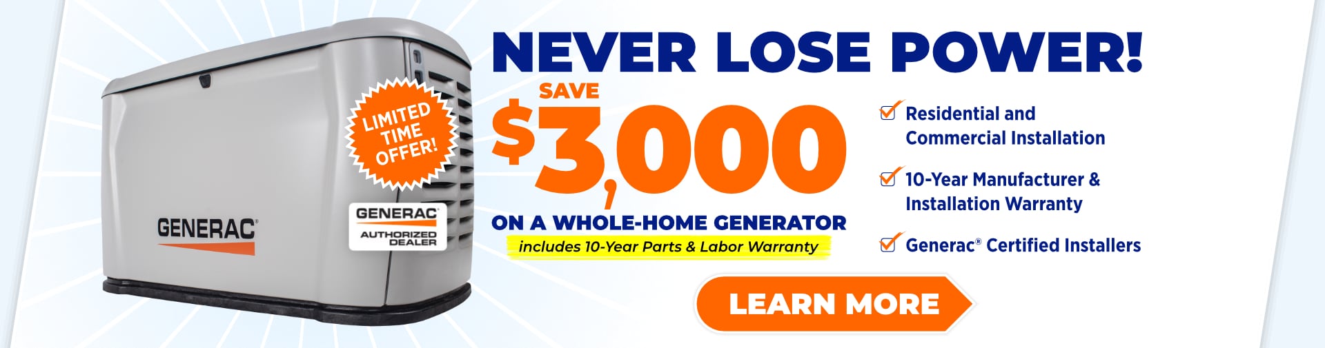 Save $3,000 on a new Generac Generator